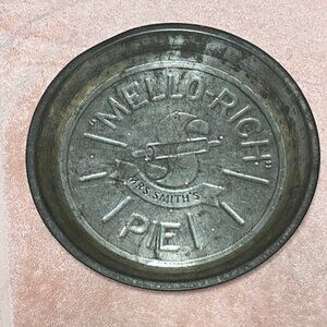 VTG Embossed Mrs Smith's Mello-Rich Pie Plate Pan Tin Rolling Pin 9.5"